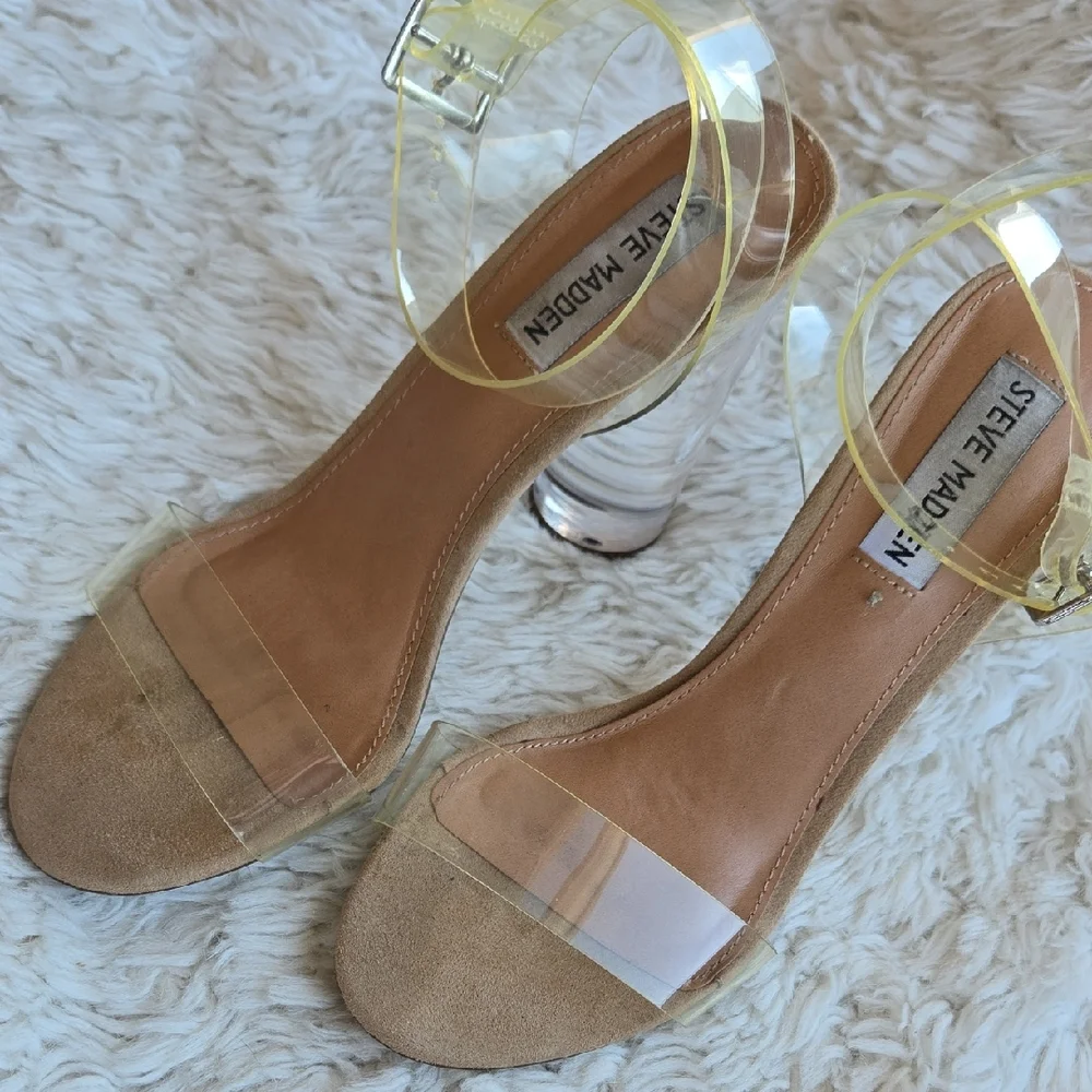 Steve Madden Clearer Clear Strappy Round Heel Dress Shoes US 7.5 - Picture 3 of 8